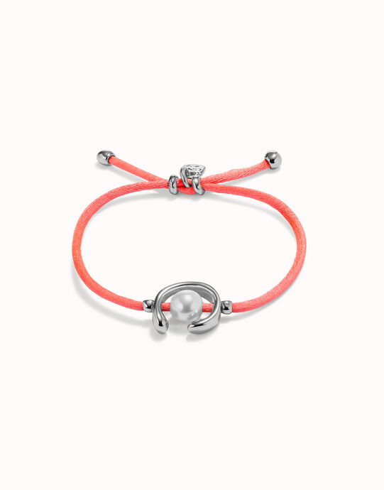 Fuchsia cord bracelet with a pearl